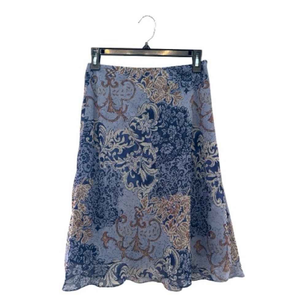 Vintage Y2K Era I.N.C. Blue & Cream Floral/Paisley 100% Silk A-Line Skirt Sz 2